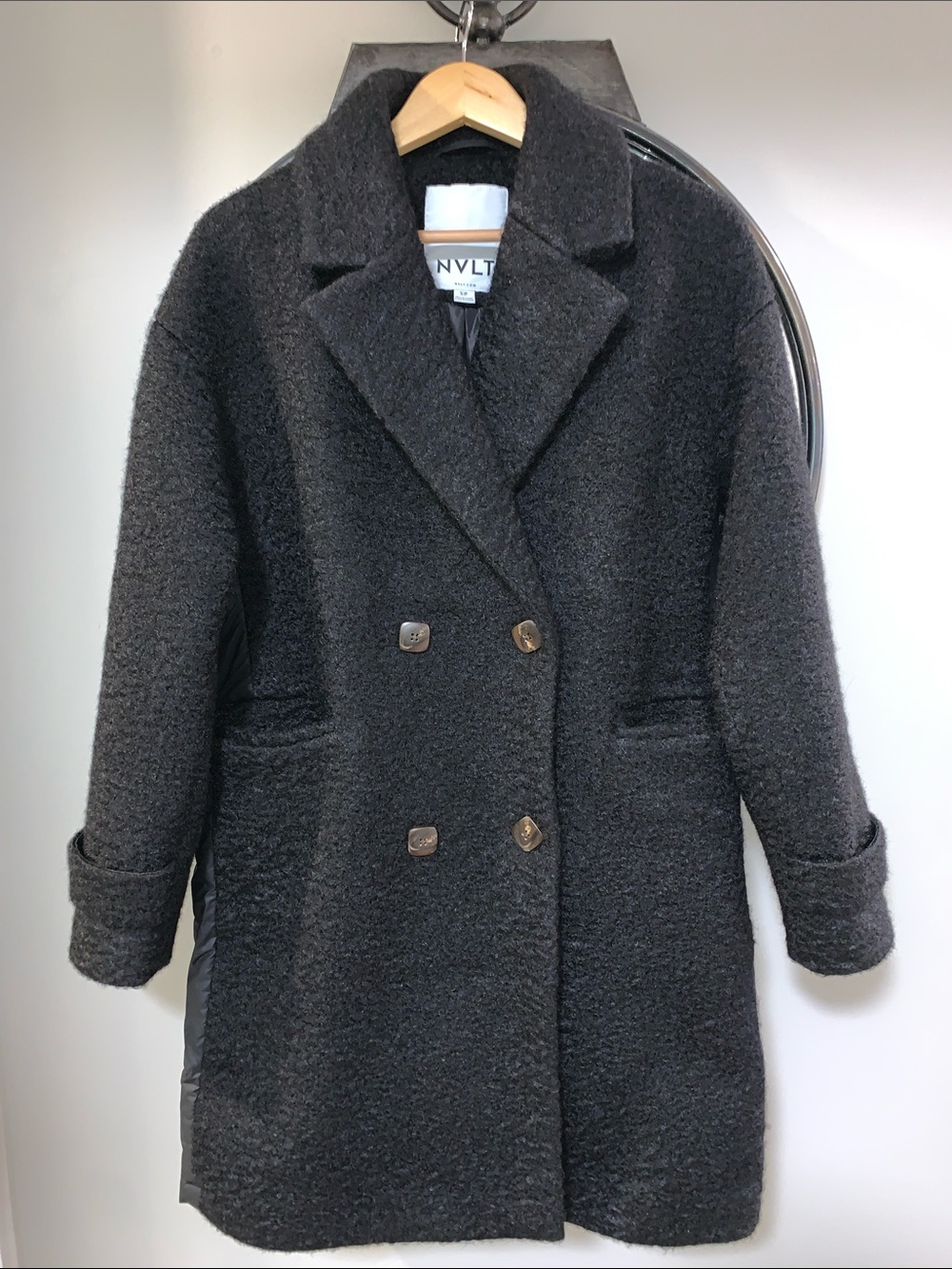 NVLT Black Double-Breasted BouclΓ© Pea Coat